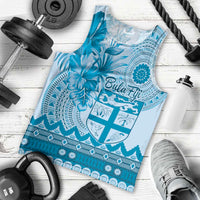 Vintage Bula Fiji Personalised Men Tank Top Blue Hibiscus Tapa Pattern LT9 - Polynesian Pride