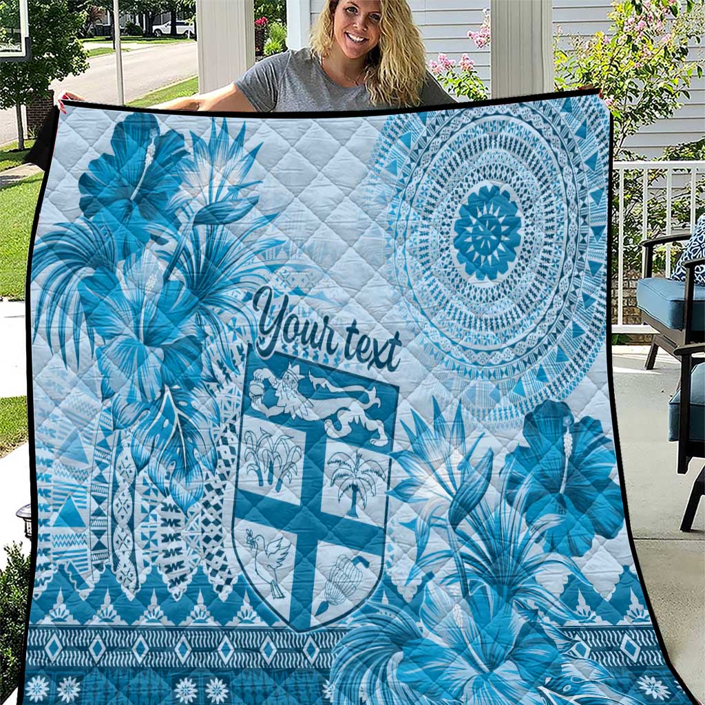 Vintage Bula Fiji Personalised Quilt Blue Hibiscus Tapa Pattern LT9 Blue - Polynesian Pride