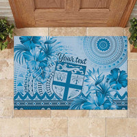 Vintage Bula Fiji Personalised Rubber Doormat Blue Hibiscus Tapa Pattern LT9 Blue - Polynesian Pride