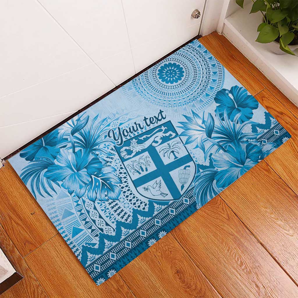 Vintage Bula Fiji Personalised Rubber Doormat Blue Hibiscus Tapa Pattern LT9 - Polynesian Pride