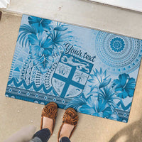 Vintage Bula Fiji Personalised Rubber Doormat Blue Hibiscus Tapa Pattern LT9 - Polynesian Pride