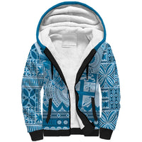 Vintage Bula Fiji Personalised Sherpa Hoodie Blue Hibiscus Tapa Pattern LT9 Unisex Blue - Polynesian Pride