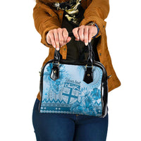 Vintage Bula Fiji Personalised Shoulder Handbag Blue Hibiscus Tapa Pattern LT9 One Size Blue - Polynesian Pride