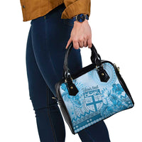 Vintage Bula Fiji Personalised Shoulder Handbag Blue Hibiscus Tapa Pattern LT9 - Polynesian Pride