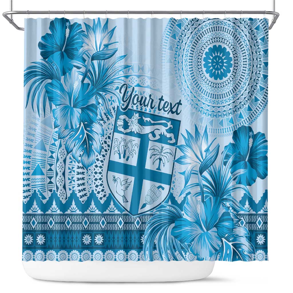 Vintage Bula Fiji Personalised Shower Curtain Blue Hibiscus Tapa Pattern LT9 Blue - Polynesian Pride