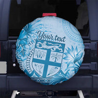 Vintage Bula Fiji Personalised Spare Tire Cover Blue Hibiscus Tapa Pattern LT9 No hole Blue - Polynesian Pride