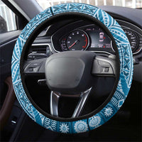 Vintage Bula Fiji Personalised Steering Wheel Cover Blue Hibiscus Tapa Pattern LT9 - Polynesian Pride