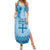 Vintage Bula Fiji Personalised Summer Maxi Dress Blue Hibiscus Tapa Pattern