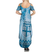 Vintage Bula Fiji Personalised Summer Maxi Dress Blue Hibiscus Tapa Pattern LT9 - Polynesian Pride