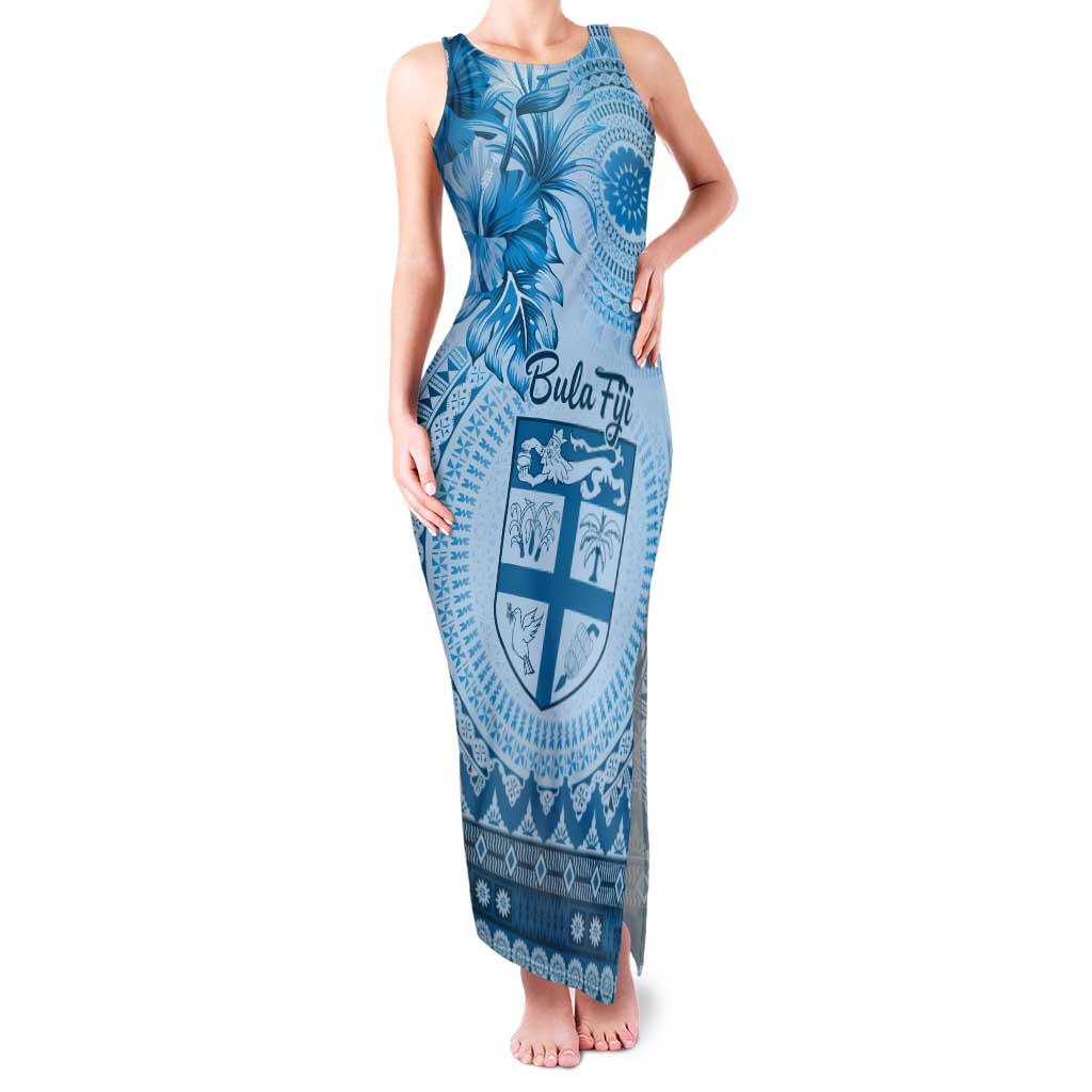 Vintage Bula Fiji Personalised Tank Maxi Dress Blue Hibiscus Tapa Pattern LT9 Women Blue - Polynesian Pride