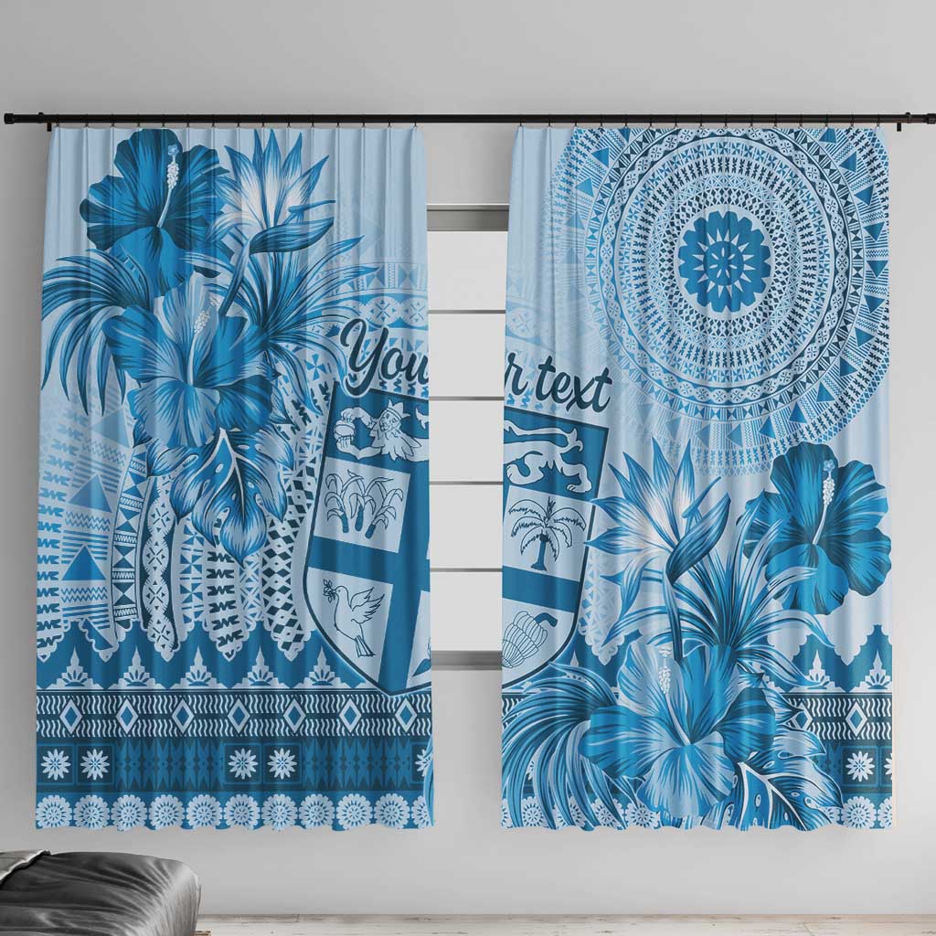 Vintage Bula Fiji Personalised Window Curtain Blue Hibiscus Tapa Pattern LT9 With Hooks Blue - Polynesian Pride