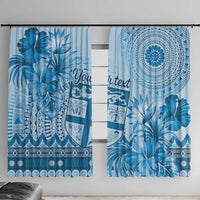 Vintage Bula Fiji Personalised Window Curtain Blue Hibiscus Tapa Pattern LT9 With Hooks Blue - Polynesian Pride
