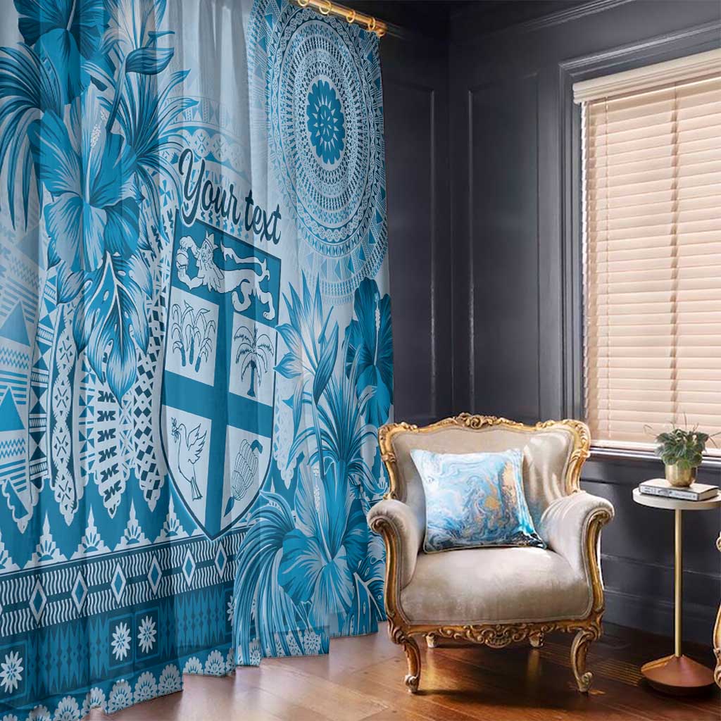 Vintage Bula Fiji Personalised Window Curtain Blue Hibiscus Tapa Pattern LT9 - Polynesian Pride