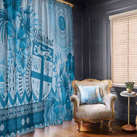 Vintage Bula Fiji Personalised Window Curtain Blue Hibiscus Tapa Pattern LT9 - Polynesian Pride
