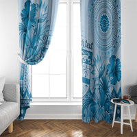 Vintage Bula Fiji Personalised Window Curtain Blue Hibiscus Tapa Pattern LT9 - Polynesian Pride