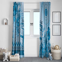 Vintage Bula Fiji Personalised Window Curtain Blue Hibiscus Tapa Pattern LT9 - Polynesian Pride