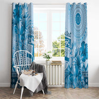 Vintage Bula Fiji Personalised Window Curtain Blue Hibiscus Tapa Pattern LT9 - Polynesian Pride