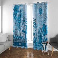 Vintage Bula Fiji Personalised Window Curtain Blue Hibiscus Tapa Pattern LT9 With Grommets Blue - Polynesian Pride
