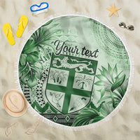 Vintage Bula Fiji Personalised Beach Blanket Green Hibiscus Tapa Pattern LT9 One Size 150cm Green - Polynesian Pride