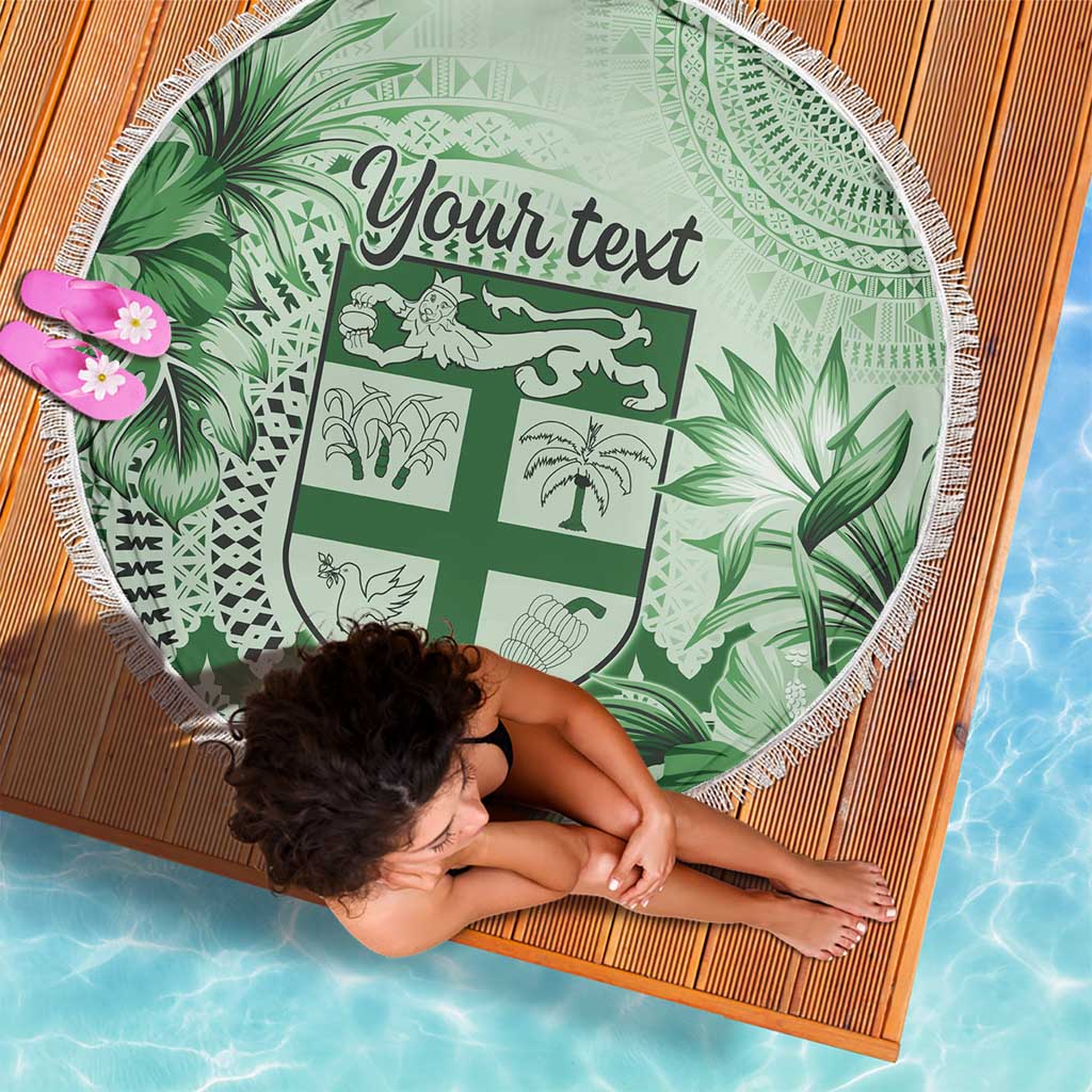 Vintage Bula Fiji Personalised Beach Blanket Green Hibiscus Tapa Pattern LT9 - Polynesian Pride