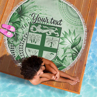 Vintage Bula Fiji Personalised Beach Blanket Green Hibiscus Tapa Pattern LT9 - Polynesian Pride