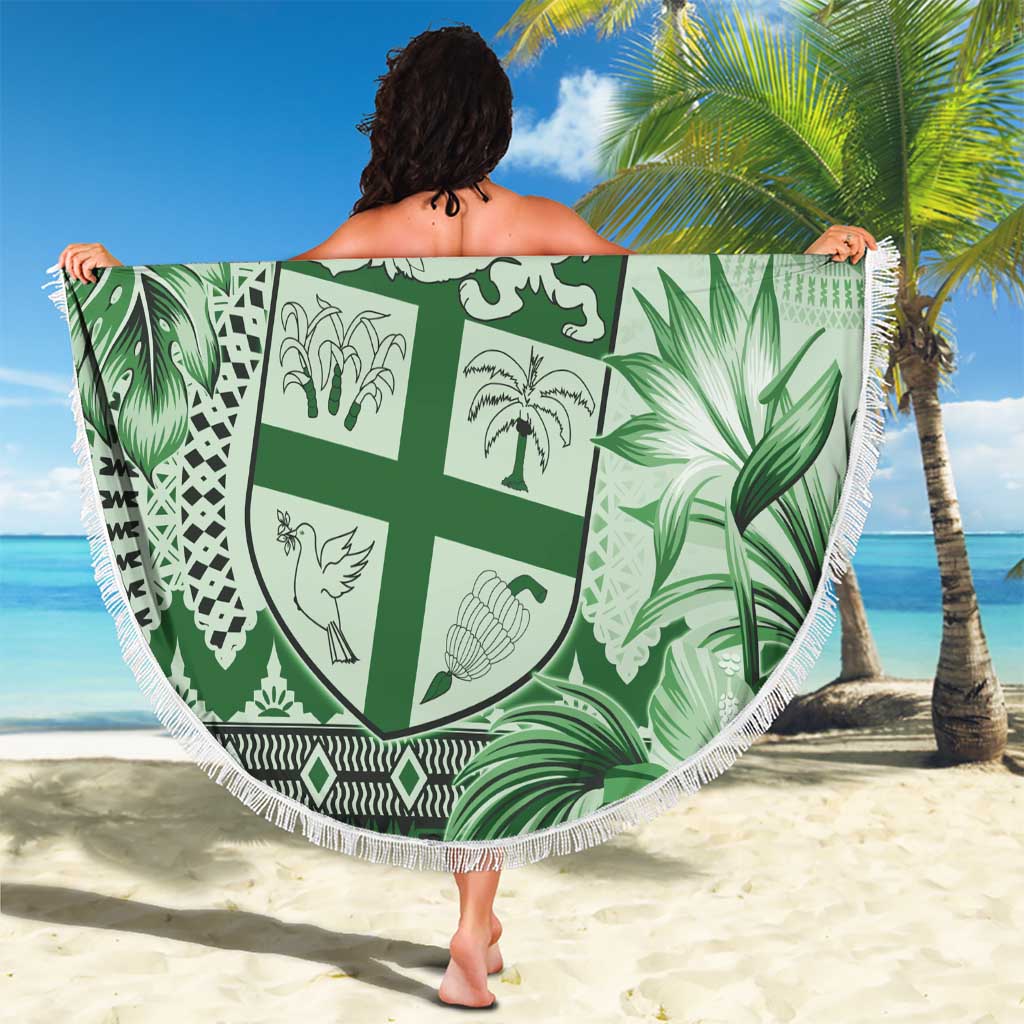 Vintage Bula Fiji Personalised Beach Blanket Green Hibiscus Tapa Pattern LT9 - Polynesian Pride