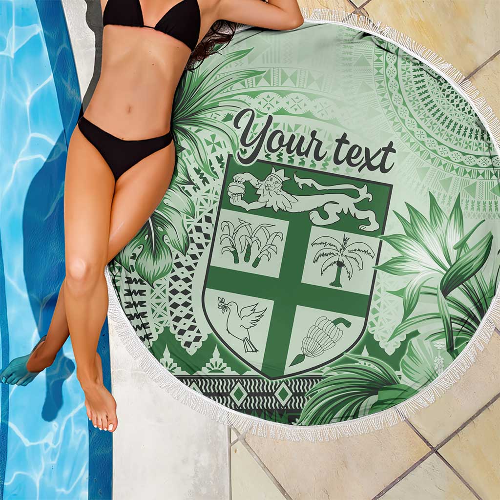 Vintage Bula Fiji Personalised Beach Blanket Green Hibiscus Tapa Pattern LT9 - Polynesian Pride
