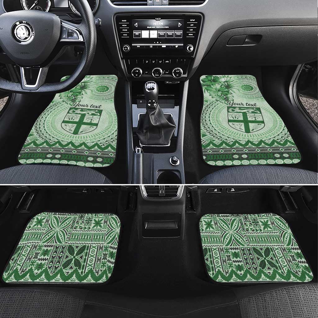 Vintage Bula Fiji Personalised Car Mats Green Hibiscus Tapa Pattern LT9 Set 4pcs Green - Polynesian Pride