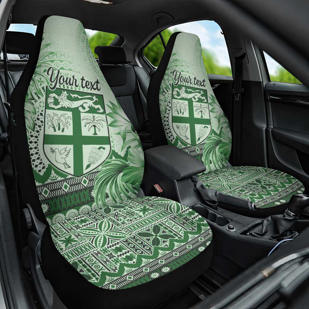 Vintage Bula Fiji Personalised Car Seat Cover Green Hibiscus Tapa Pattern LT9 One Size Green - Polynesian Pride