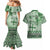 Vintage Bula Fiji Personalised Couples Matching Mermaid Dress and Hawaiian Shirt Green Hibiscus Tapa Pattern