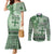 Vintage Bula Fiji Personalised Couples Matching Mermaid Dress and Long Sleeve Button Shirt Green Hibiscus Tapa Pattern