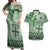 Vintage Bula Fiji Personalised Couples Matching Off Shoulder Maxi Dress and Hawaiian Shirt Green Hibiscus Tapa Pattern