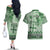 Vintage Bula Fiji Personalised Couples Matching Off The Shoulder Long Sleeve Dress and Hawaiian Shirt Green Hibiscus Tapa Pattern