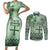 Vintage Bula Fiji Personalised Couples Matching Short Sleeve Bodycon Dress and Long Sleeve Button Shirt Green Hibiscus Tapa Pattern