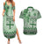 Vintage Bula Fiji Personalised Couples Matching Summer Maxi Dress and Hawaiian Shirt Green Hibiscus Tapa Pattern