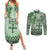 Vintage Bula Fiji Personalised Couples Matching Summer Maxi Dress and Long Sleeve Button Shirt Green Hibiscus Tapa Pattern