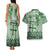 Vintage Bula Fiji Personalised Couples Matching Tank Maxi Dress and Hawaiian Shirt Green Hibiscus Tapa Pattern