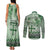 Vintage Bula Fiji Personalised Couples Matching Tank Maxi Dress and Long Sleeve Button Shirt Green Hibiscus Tapa Pattern