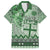 Vintage Bula Fiji Personalised Family Matching Long Sleeve Bodycon Dress and Hawaiian Shirt Green Hibiscus Tapa Pattern