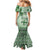 Vintage Bula Fiji Personalised Family Matching Mermaid Dress and Hawaiian Shirt Green Hibiscus Tapa Pattern