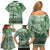 Vintage Bula Fiji Personalised Family Matching Off Shoulder Short Dress and Hawaiian Shirt Green Hibiscus Tapa Pattern