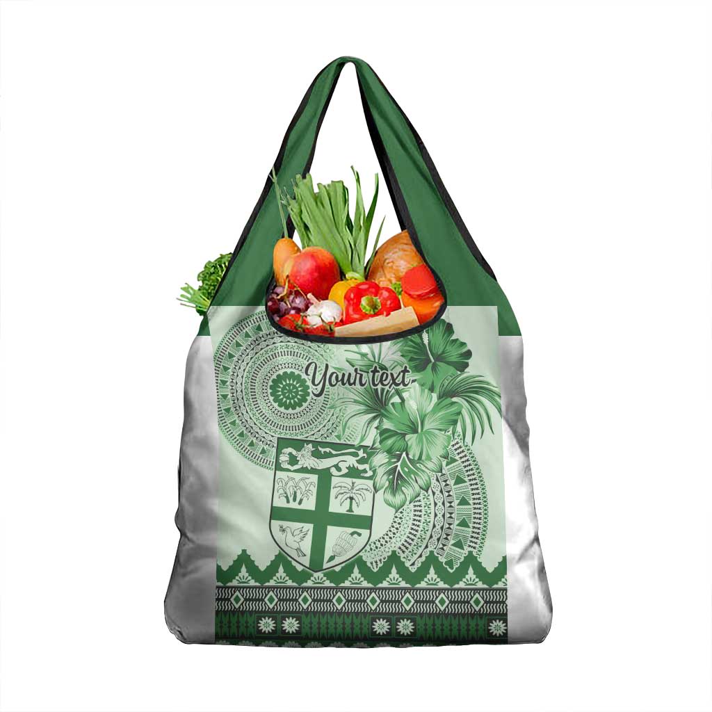 Vintage Bula Fiji Personalised Grocery Bag Green Hibiscus Tapa Pattern