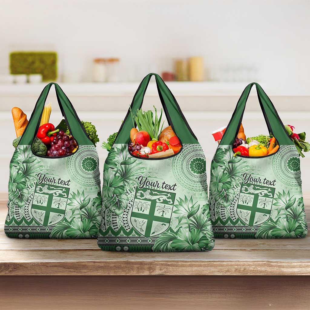 Vintage Bula Fiji Personalised Grocery Bag Green Hibiscus Tapa Pattern LT9 3-pack One Size Green - Polynesian Pride