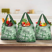 Vintage Bula Fiji Personalised Grocery Bag Green Hibiscus Tapa Pattern LT9 3-pack One Size Green - Polynesian Pride