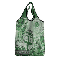 Vintage Bula Fiji Personalised Grocery Bag Green Hibiscus Tapa Pattern LT9 - Polynesian Pride