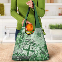 Vintage Bula Fiji Personalised Grocery Bag Green Hibiscus Tapa Pattern LT9 - Polynesian Pride