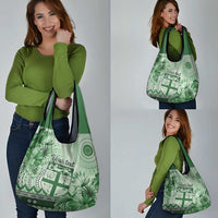 Vintage Bula Fiji Personalised Grocery Bag Green Hibiscus Tapa Pattern LT9 - Polynesian Pride