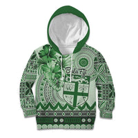 Vintage Bula Fiji Personalised Kid Hoodie Green Hibiscus Tapa Pattern LT9 Hoodie Green - Polynesian Pride