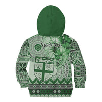 Vintage Bula Fiji Personalised Kid Hoodie Green Hibiscus Tapa Pattern LT9 - Polynesian Pride
