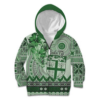 Vintage Bula Fiji Personalised Kid Hoodie Green Hibiscus Tapa Pattern LT9 Zip Hoodie Green - Polynesian Pride